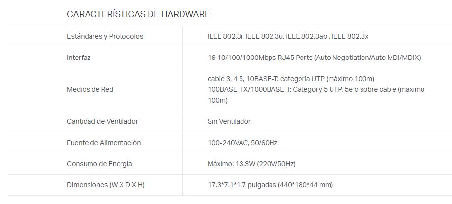 Switch Tp Link Tl-Sg1016 16 10/100/1000mbps Giga Rack