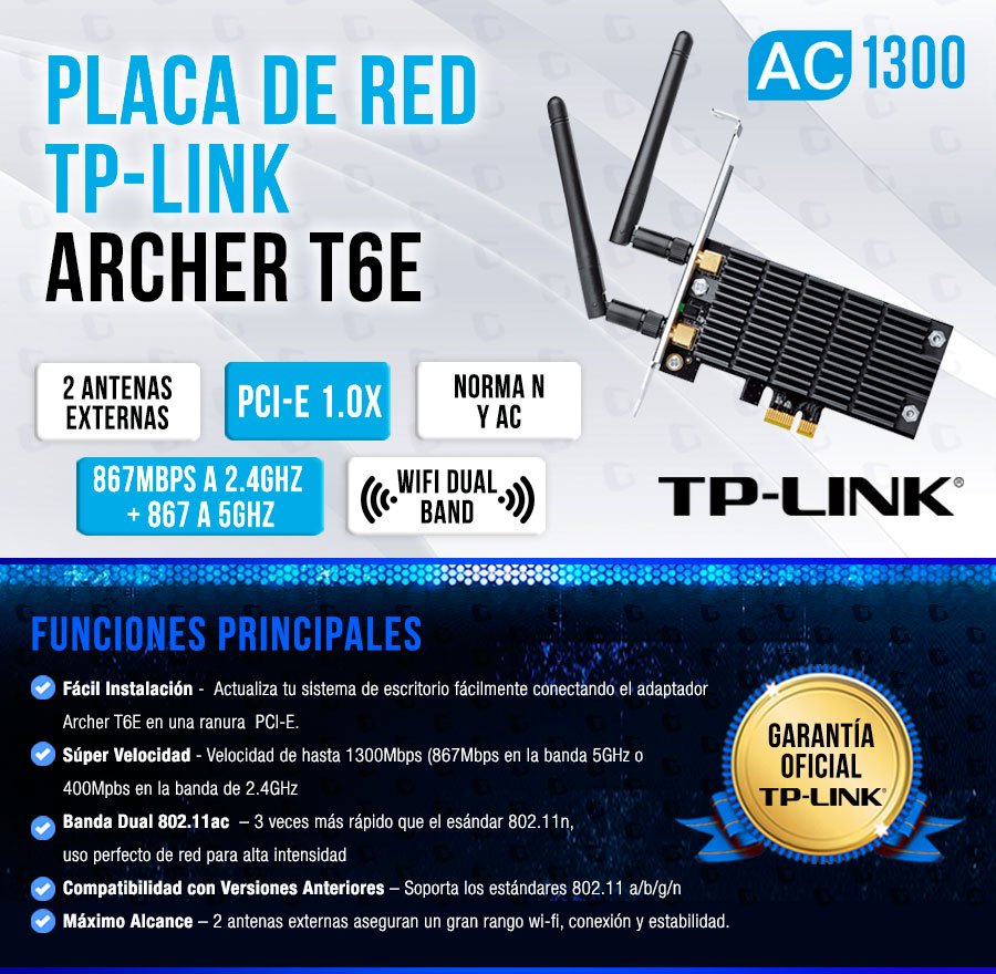 Tp-link Archer T4e Tarjeta De Red Pcie Wifi Bandadual Ac1200