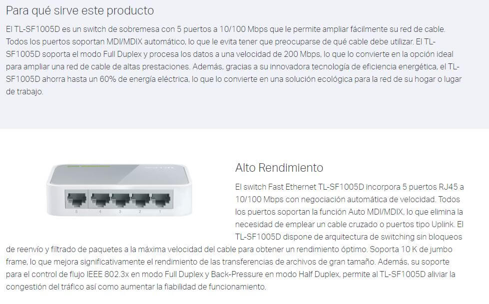 Switch Tp-Link Tl-Sf1005d 5 Puertos 10/100mbps