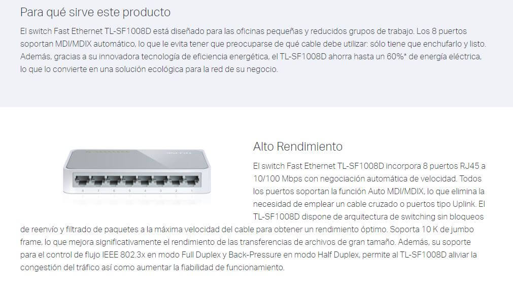 Switch de 8 Puertos 10/100 Mbps TL-SF1008D TP-LINK 