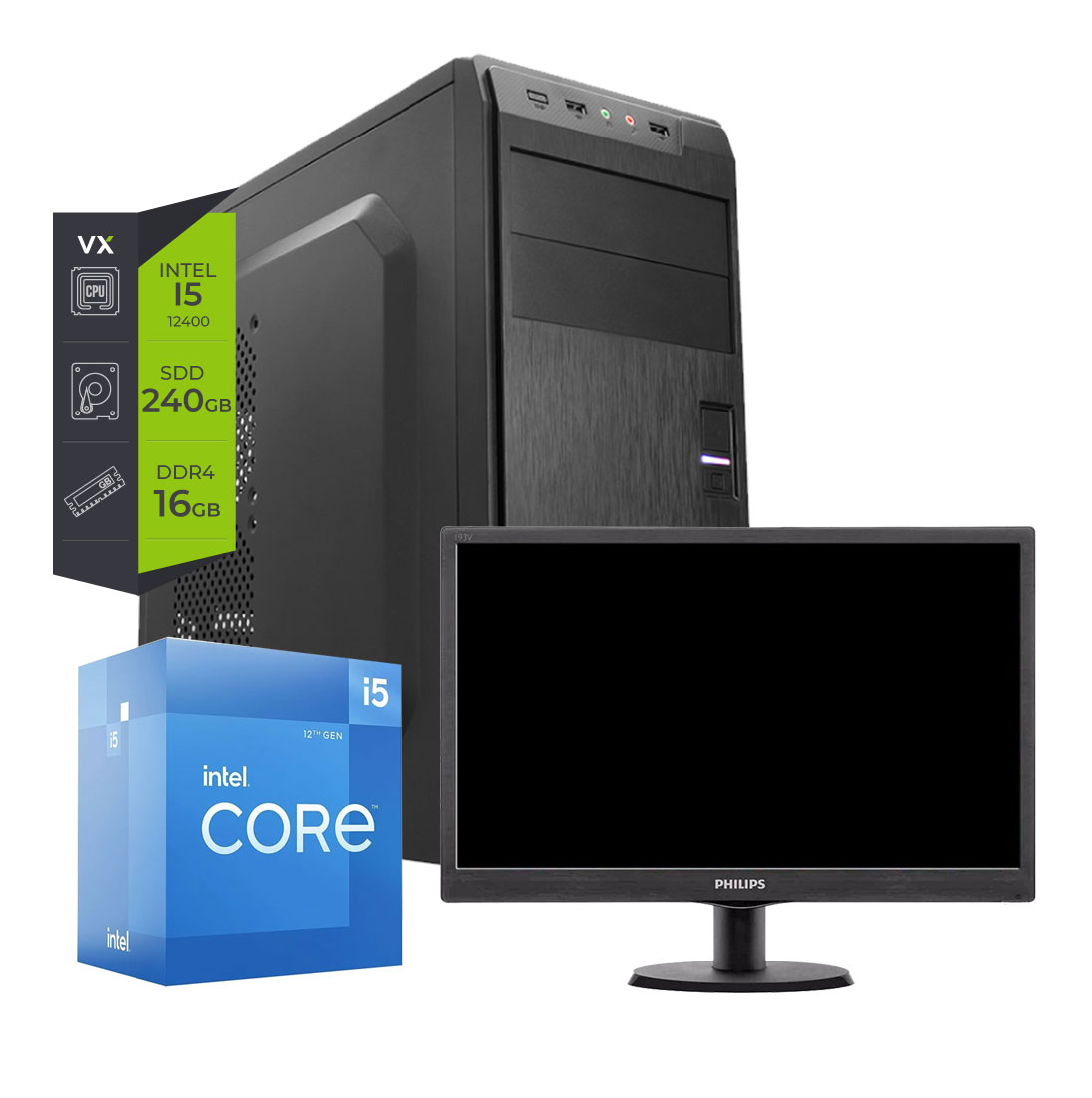 PC Intel i5 12400 SSD 240Gb 16Gb + Monitor 22