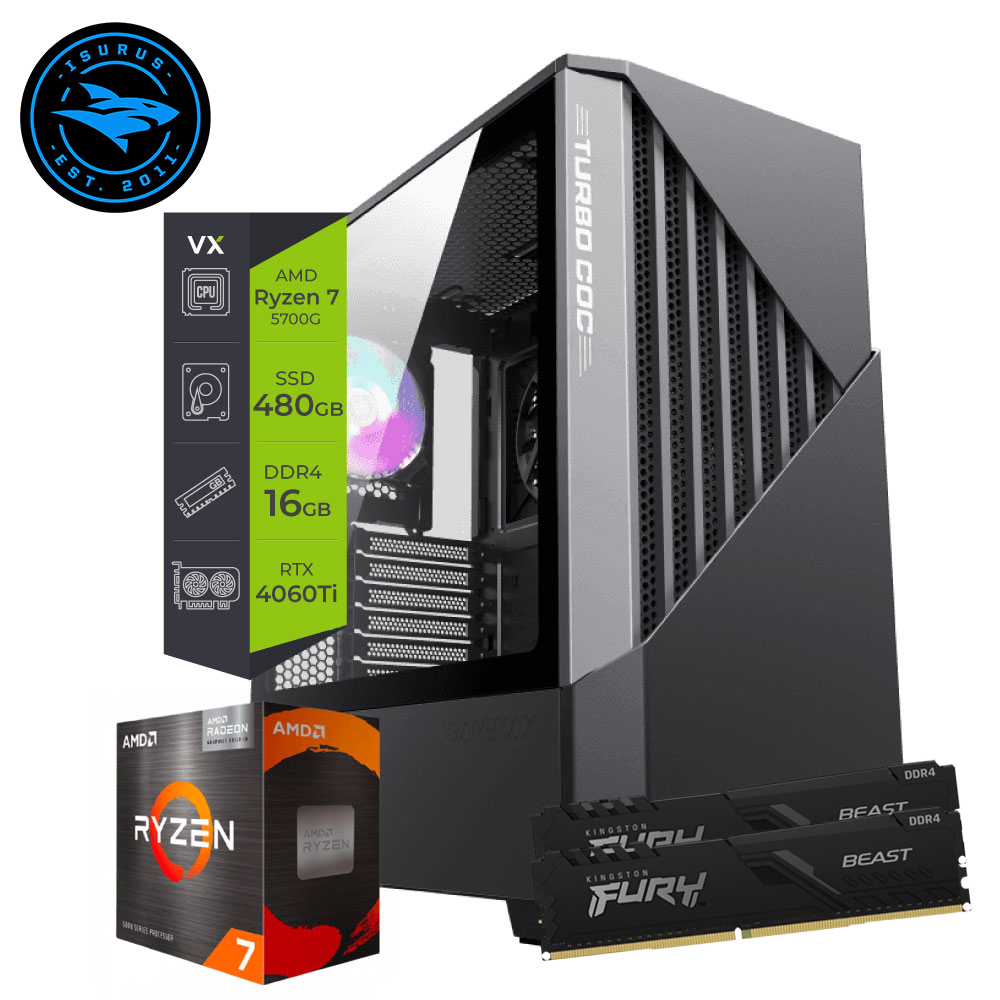 Pc AMD Gamer Kairos PRO Ryzen 7 5700G 16Gb SSD 480Gb RTX 4060 Ti 8Gb